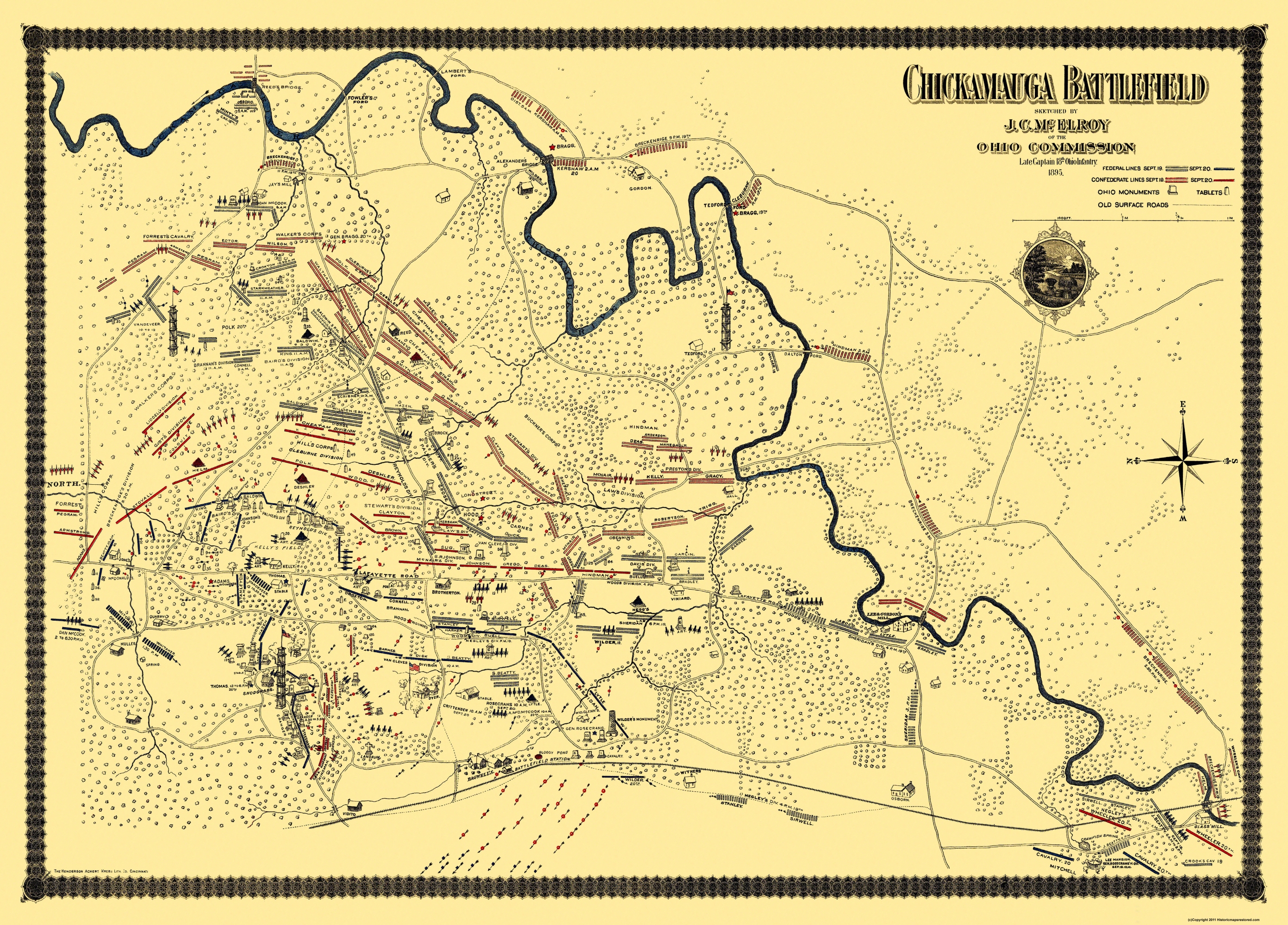 Civil War Chickamauga Battlefield McElroy 1895 32 x 23 Matte