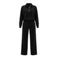 thumbnail image 6 of Floleo Women's Collared Button Front Top and Pants Set with Pockets Elastic Waist Long Sleeve Solid Color Loose Fit for Work Travel Home Daily Wear, 6 of 6