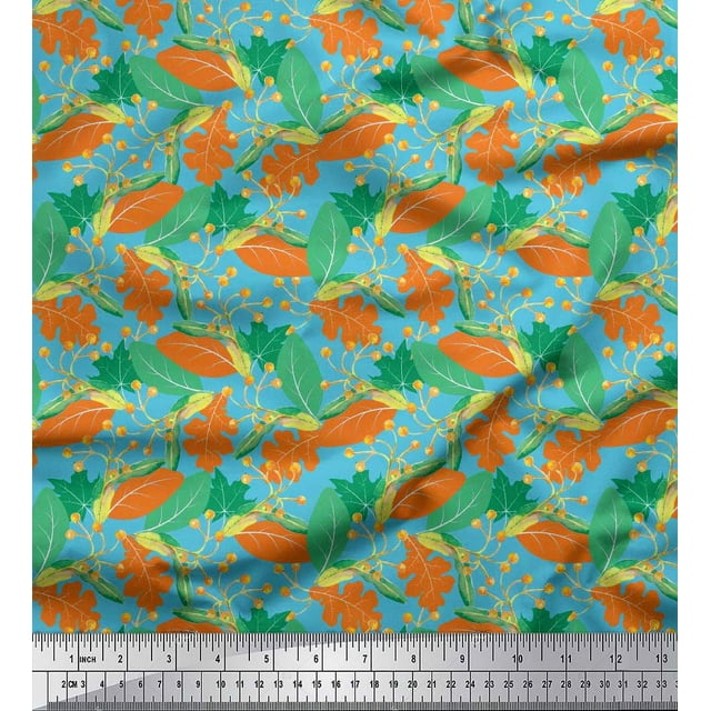 Soimoi Poly Georgette Fabric Berries & Autumn Leaves Decor Fabric Printed Yard 52 Inch Wide