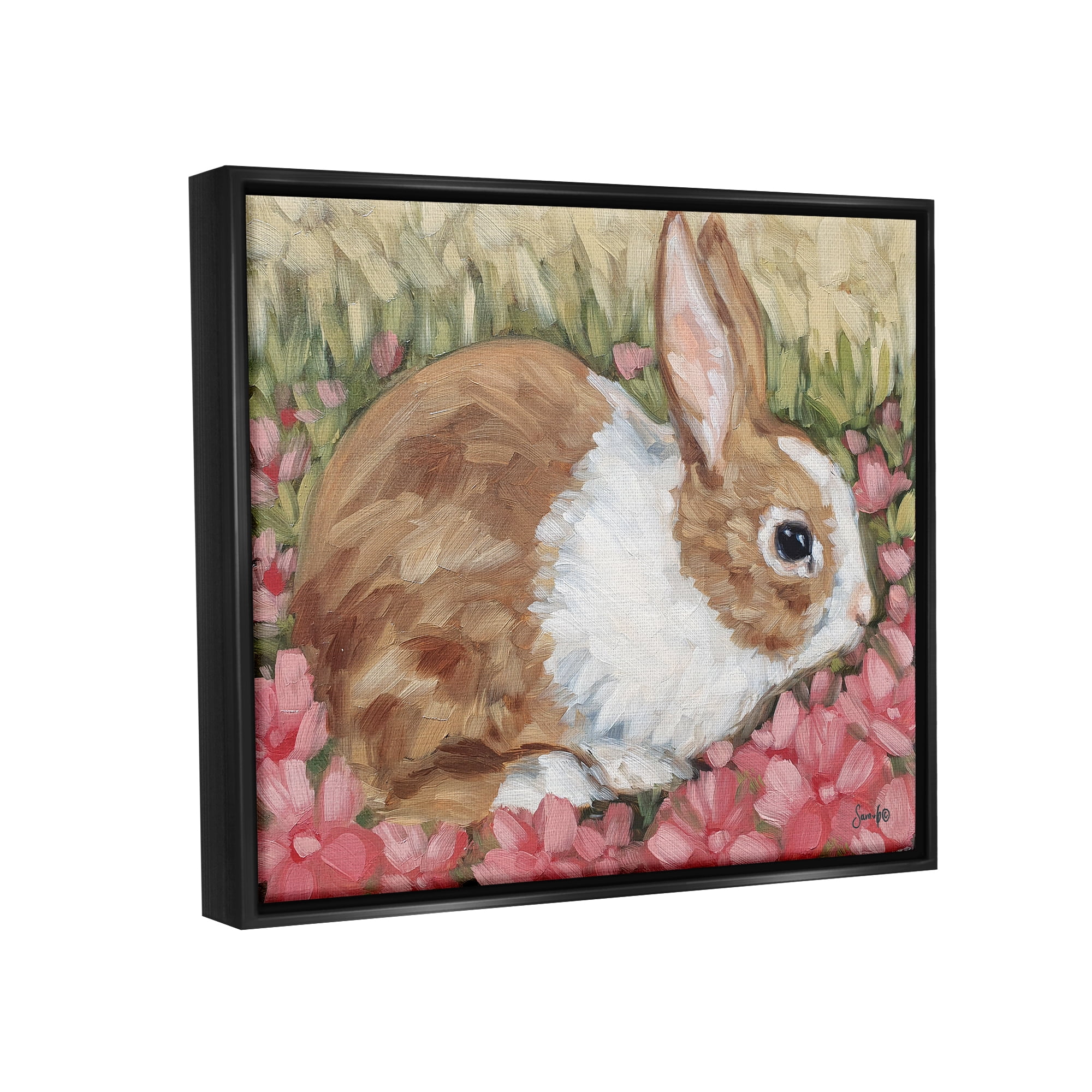 Stupell Bunny Pink Spring Blossoms Animals & Insects Painting Black Floater Framed Art Print Wall Art
