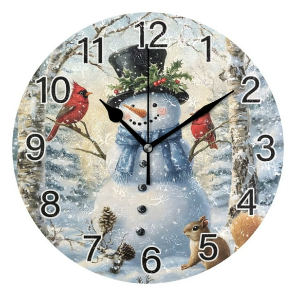 Ryvnso Christmas Snowman with Cardinal Wall Clock Non Ticking Silent Kitchen Clock Battery Operated Clocks 10 inch