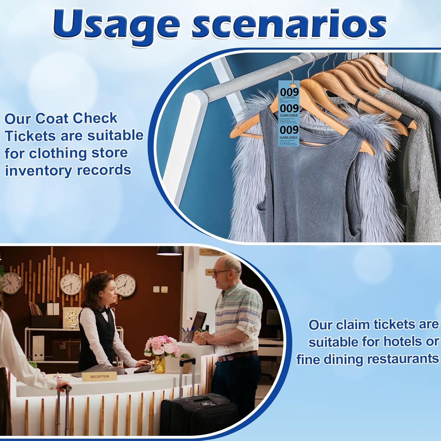 1000 Pcs Coat Check Tickets Bulk Paper Coat Room Tags Coat Checks Coat Check Numbers Coat Check Tags Claim Ticket 1.7 * 5inch White and Blue (1000)