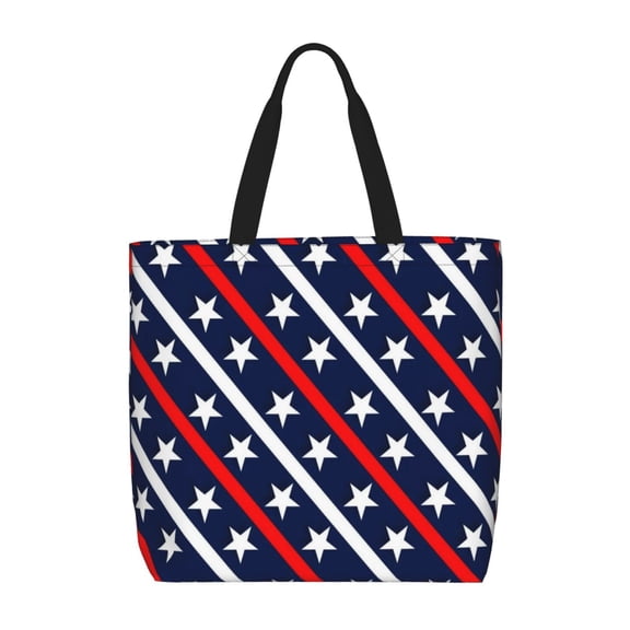 Defioc Patriotic Star Pattern Tote Bag for Women,Large Capacity Tote Bag with Zipper Casual Shoulder Handbags Shopping Bag