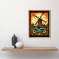 thumbnail image 2 of Sunrise Landscape Dutch Windmills and Flowers Rockabilly Americana 50s Art Print Framed Poster Wall Decor 12x16 inch, 2 of 5