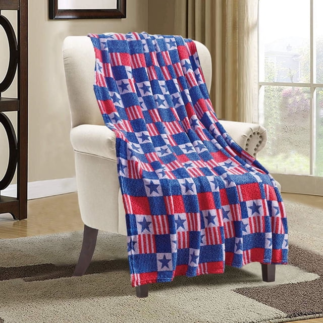 Xihbxyly Manta Del Día de La Independencia, Manta Ligera de Franela con Diseño de Bandera de Ee. Uu., Acogedora Decoración para Sofá, Versátil para Uso En Interiores y Exteriores, Regalo Perfecto par