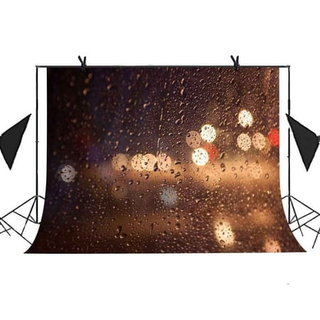 Image of MOHome 7x5ft Rainy Night Photography Backdrop Rain Hit The Window Lighting Up The Night Picture Photo Booth Party Curtain Studio Props Background