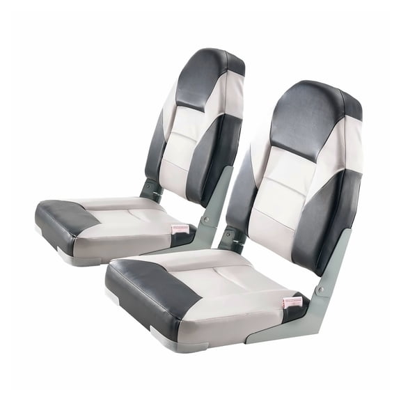 Boat Seat High Back Flip Up Marine Seat Black & Grey - Fishing Seats with Sponge Cushion, Waterproof UV Resistant for Pontoon, Bass, & Sailing Boats