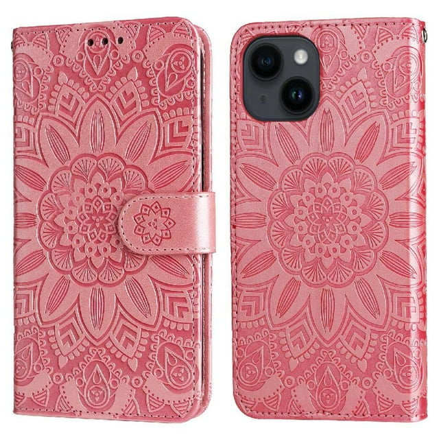 Funda tipo cartera GANGXUN para iPhone 13 , diseño girasol, cuero PU, soporte, cierre magnético, tarjetero