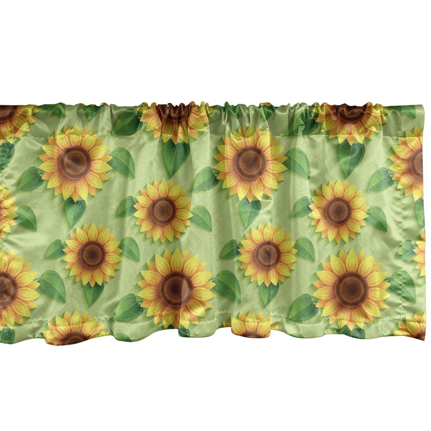 Floral Yellow Window Valance, Sunflowers with Leaves Summer Vibes