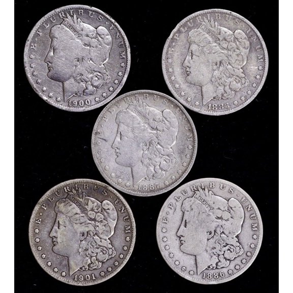 Morgan Silver Dollar Coins Cull Pre 1921 90% Silver 1878-1904 5-Count