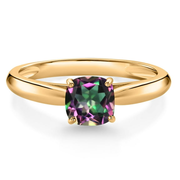 Gem Stone King 1.00 Ct Cushion Green Mystic Topaz 10K Yellow Gold Engagement Ring (Size 8)
