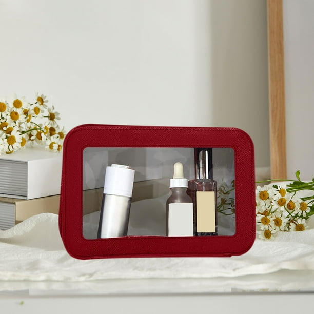 Hogar y cocina, Electrodomésticos, Almacenamiento y organización, Neceser transparente de moda, organizador de maquillaje de gran capacidad, neceser portátil de piel para cosméticos.
