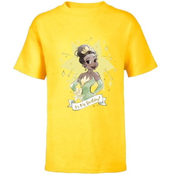 Disney Princess Tiana It’s My Birthday - Short Sleeve T-Shirt for Kids - Customized-Yellow