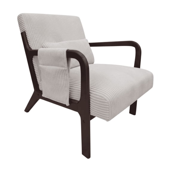 edx Accent Chair, Mid-Century Modern Arm Chair with Wood Frame, 1-Seat Cushioned Sofa for Living Room, Bedroom, Balcony, Beige