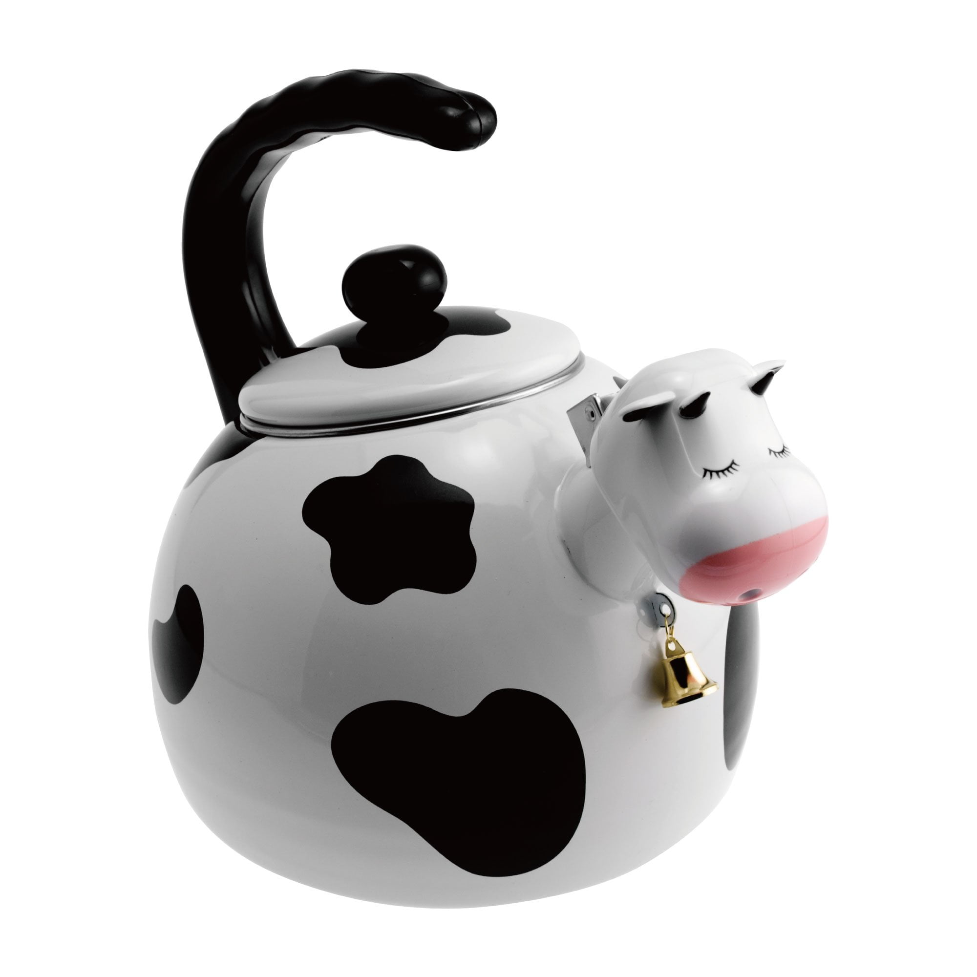 Home-X Whistling Tea Kettle - Cat Style, Stovetop Kettle, Enamel Steel, Vintage Style, Cute Animal Design, Teapot for Home Kitchen, 1.9 Quart, White