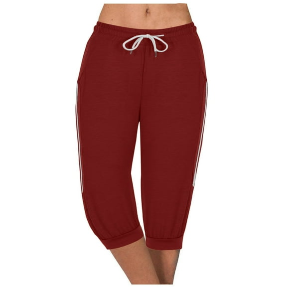 Diufon Capris Pants for Women Summer Casual Solid Color Legging Pants Elastic Waist Drawstring Pants