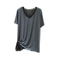 thumbnail image 1 of Blusas de Encaje para las Mujeres de Moda Tamaño Grande Cuello en V Color Sólido Camiseta de Manga Corta Abrigo de Casa, 1 of 3