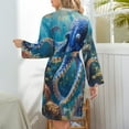 thumbnail image 6 of Colorful Octopus Under The Sea Night Robe Long Sleeve V Neck Robe With Belt Women's Sleepwear Dresses, 6 of 9