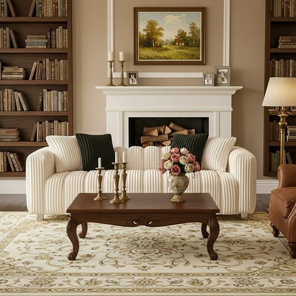 GOMYHOME Corduroy Sofa, 3-Seater Couch with Deep Seat for Living Room, Modern Plush Furniture