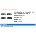 thumbnail image 2 of Rear Brake Pad Set - Compatible with 2007 - 2009 Hyundai Santa Fe 2008, 2 of 2