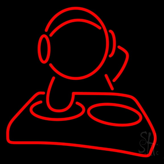 Dj Playing LED Neon Sign 16" Tall x 16" Wide - inches Black Square Cut Acrylic Backing, with Dimmer - Premium built indoor Sign for Studio, Club, Home décor, Event, Workshop, Storefront.