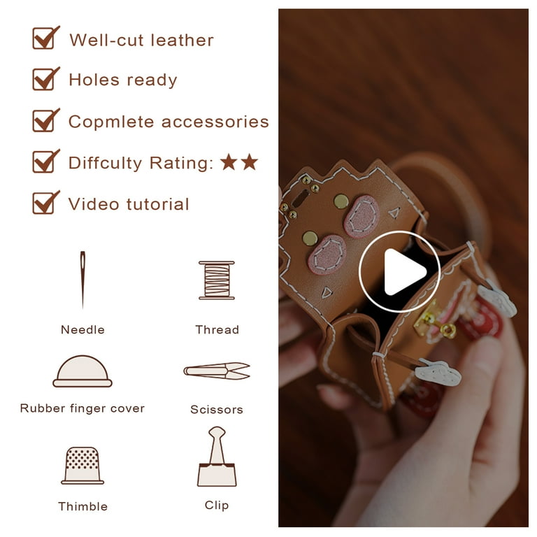 POPSEWING Leather Kelly Doll Bags Charm DIY Kit for Girl Gift, Girl's, Size: 2.9 in, Brown
