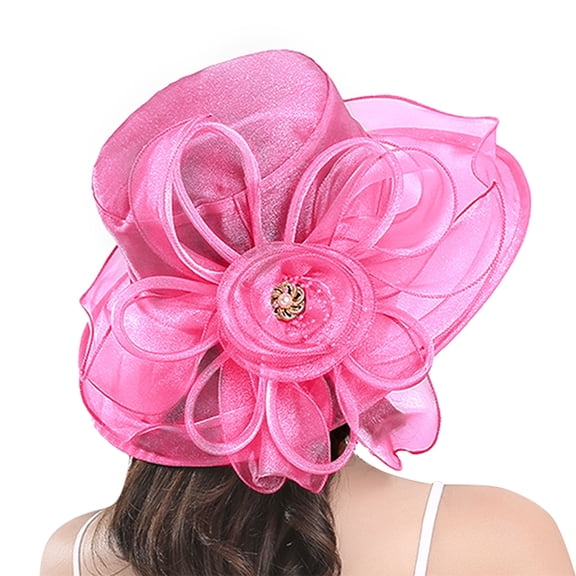 TRUBKH Women's organza hat derby hats for women fancy hats for women kentucky derby hats for women church hats Sun Hat for Ladies Summer Sunhat Bowler Hat Dressy Hats chapeau pour femme Pink One Size