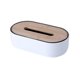 thumbnail image 1 of Caja de tejido con cubierta de madera de bambú para tejidos faciales, cajas de almacenamiento para el hogar, blanco Feliz Sencillez, 1 of 5