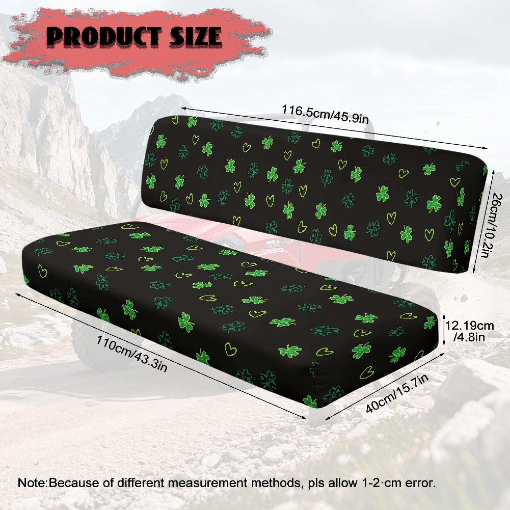 ZIATUBLES UTV Seat Covers 2 Pack, Black Clover Heart Print Waterproof Polyester Front Seat Protectors Compatible with Kawasaki Mule 3020 4000, St. Patrick's Day UTV Decor Accessory Part