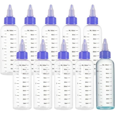 10 Pack 100ml/3.4 oz Plastic Squeeze Bottles with Scale PET Transparent Blue Twist Cap Bottles Graduated Squeeze Dispensing Bottles