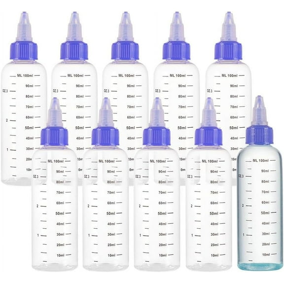 10 Pack 100ml/3.4 oz Plastic Squeeze Bottles with Scale PET Transparent Blue Twist Cap Bottles Graduated Squeeze Dispensing Bottles