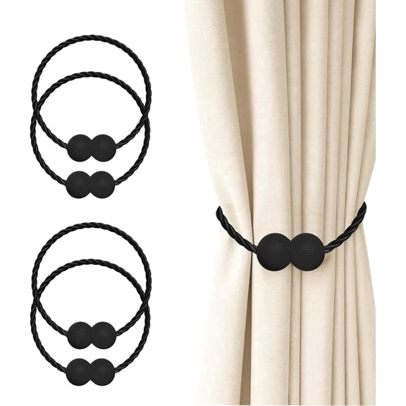 XBQUSVI 4 Pack Magnetic Curtain Tiebacks, Nickel-Plated Metal with Polyester Strap, Black