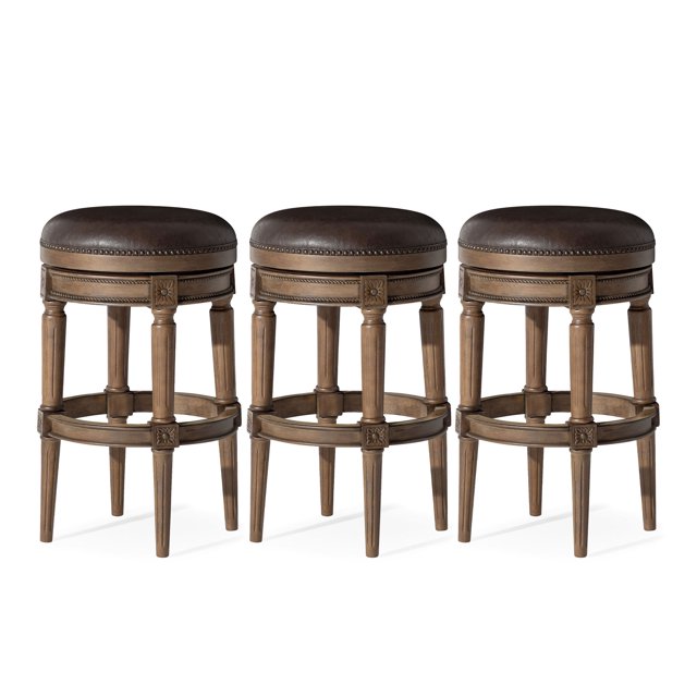 Maven Lane Pullman Backless Bar Stool in Walnut Finish w/ Marksman Saddle Vegan Leather, Set of 3