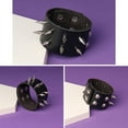 thumbnail image 5 of Leather Bracelet Punk Spike Rivets Cuff Metal Studded Black Wristband Adjustable, 5 of 19