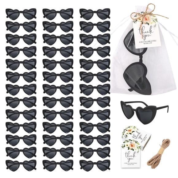 Lentes de Sol BUWUSMU Negros en Forma de Corazón 40 Sets Recuerdos para Bodas