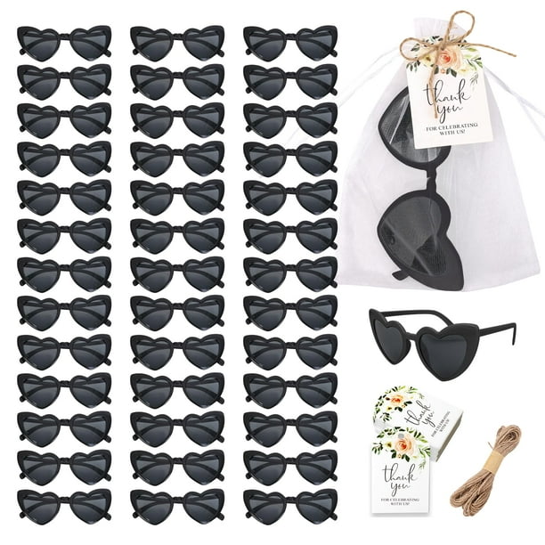 Lentes de Sol BUWUSMU Negros en Forma de Corazón 40 Sets Recuerdos para Bodas