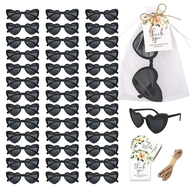 Lentes de Sol BUWUSMU Negros en Forma de Corazón 40 Sets Recuerdos para Bodas