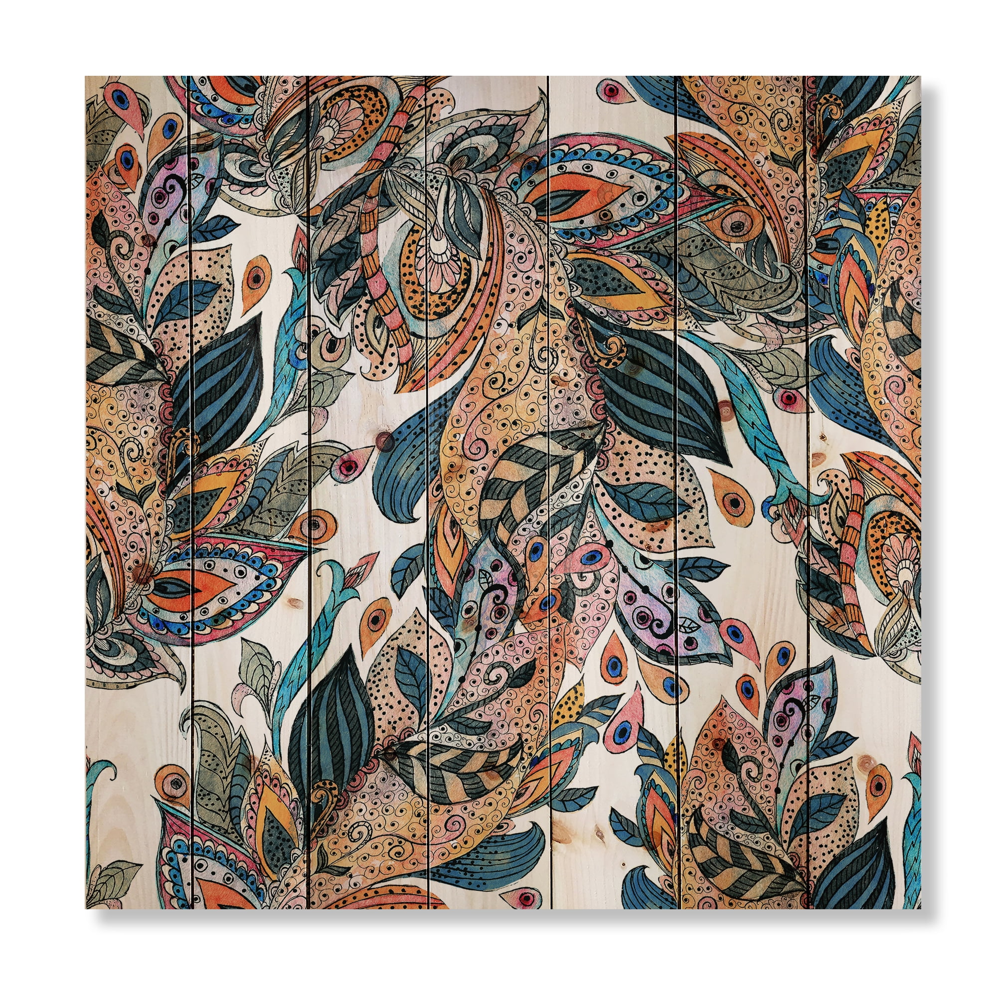 Designart 'Floral Seamless Abstract Texture Pattern' Traditional Print on Natural Pine Wood
