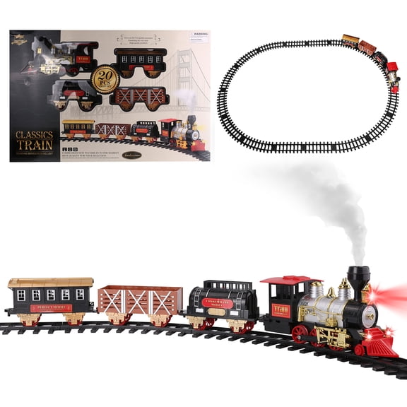 Classic Christmas Train Set for Under The Tree with Smoke, Lights and Sounds Battery Operated Electric Train Around Christmas Tree with Large Tracks for Boys Girls Christmas Decoration