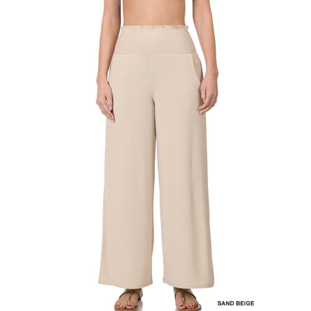 Zenana Women & Plus Smocked Wide Waistband Flared Bottom Casual Lounge Gaucho Pants price history on PriceWatchPro