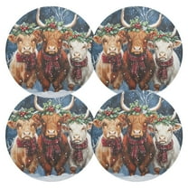 Ryvnso Highland Cattle Round Plate Mats Dining Table Placemat Set of 4 for Holiday Decoration
