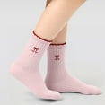 thumbnail image 2 of Yuanlong Womens Socks Ruffled Bow Detail Ribbed Knitted Mid-Calf Socks Elegant Comfortable For Everyday Wear Crew Socks, 2 of 5