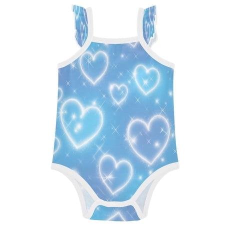 TTYFWHD Infant Toddler Baby Girl Romper Blue Diamond Heart Shower Ruffle Sleeveless Cotton Summer One Piece Bodysuit 3-24M
