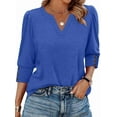 thumbnail image 4 of Ronuti Womens Tops 3/4 Length Sleeve With Button Cuffs Blouses Dressy Casual V Neck Summer Outfits Early Fall Fashion Clothes 2025, 4 of 7