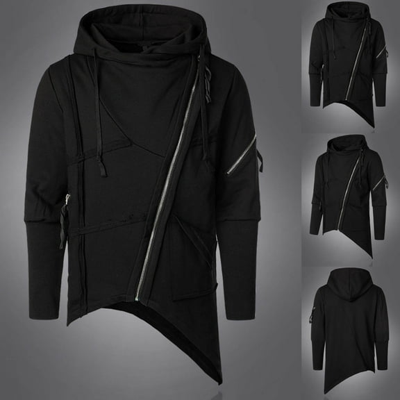 Lilgiuy Men Casual Solid Dark Style Long Sleeve Zipper Hooded Pullover Sweatshirt Workwear