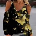 thumbnail image 2 of LEAVINGSUO Fall Winter V Neck Long Tops for Women, Womens Tops Clearance Women Sexy T- Shirt Cold Shoulder Pullover Blouse V-Neck Long Sleeve Print Tops, 2 of 5