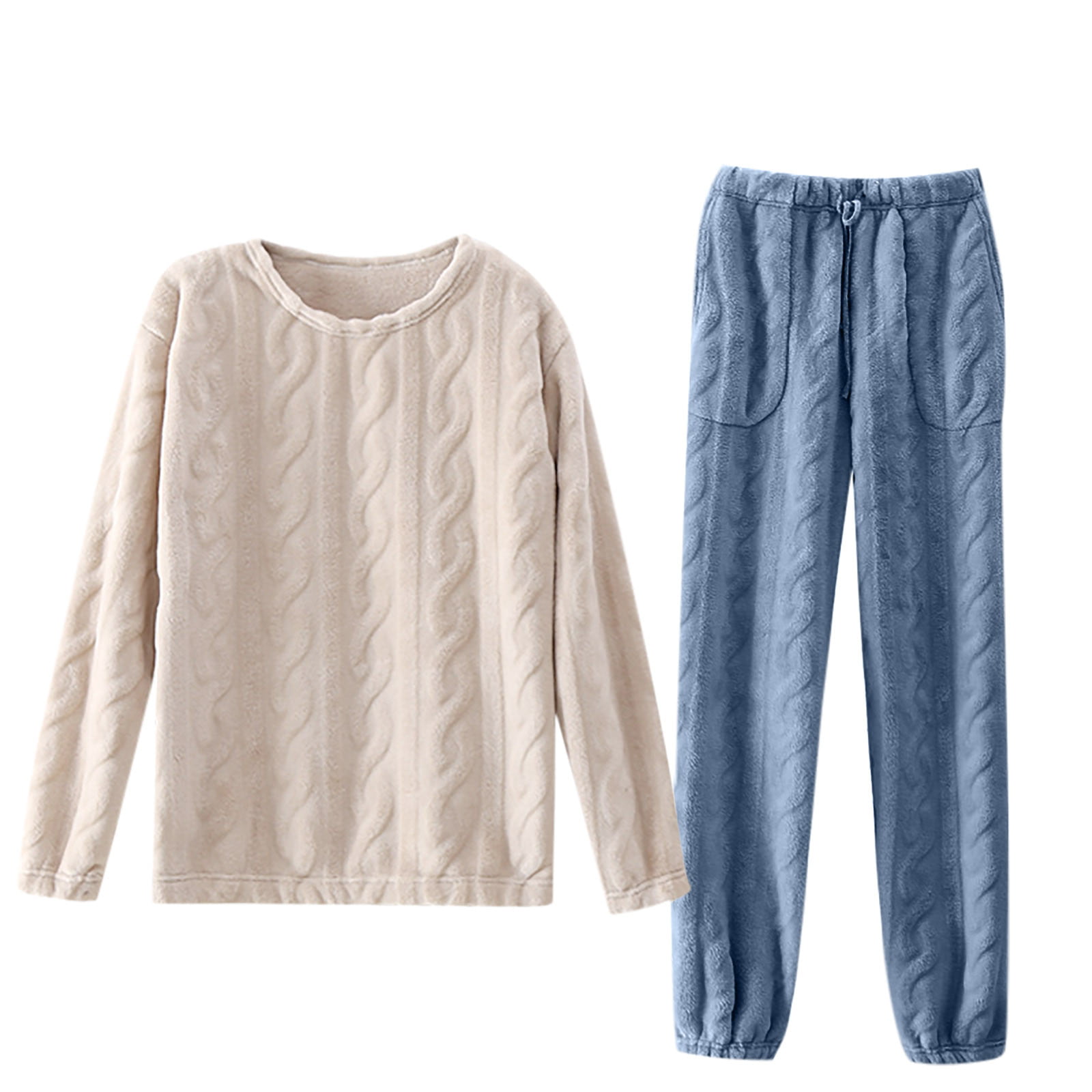 Women's Coral Fleece Pajamas Flannel Sleepwear Soft Pajamas Set Warm ...