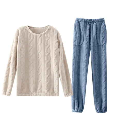 

Women s Coral Fleece Pajamas Flannel Sleepwear Soft Pajamas Set Warm Fluffy Loungewear 2 Piece Pjs Set Loungewear