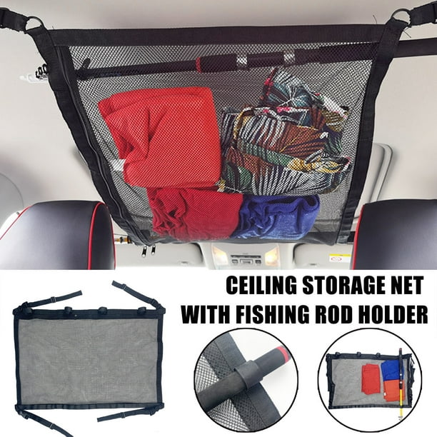 Leutsin SUV Ceiling Storage Net with Fishing Rod Holder, for Long Travel  and Fishing 