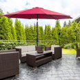 thumbnail image 2 of Parasol de Patio Rond de 10 Pieds, Rouge Vin et Noir, 8 Baleines, Inclinaison à Manivelle, Pliable et Portable, Cadre en Acier, Polyester de Protection Solaire 180 G/m2, Dessus en Gourde pour Jardin, Piscine, Café, 2 of 7